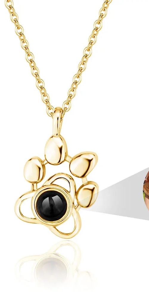 LevNSoul gold-tone paw print photo projection necklace, pendant detail