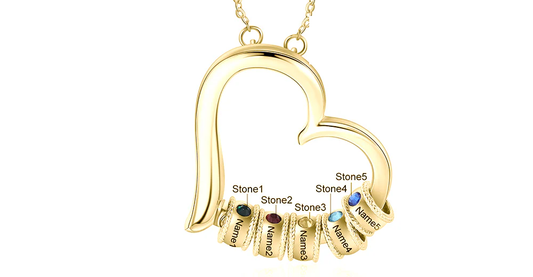 Custom Birthstone Heart Necklace gold-tone detail
