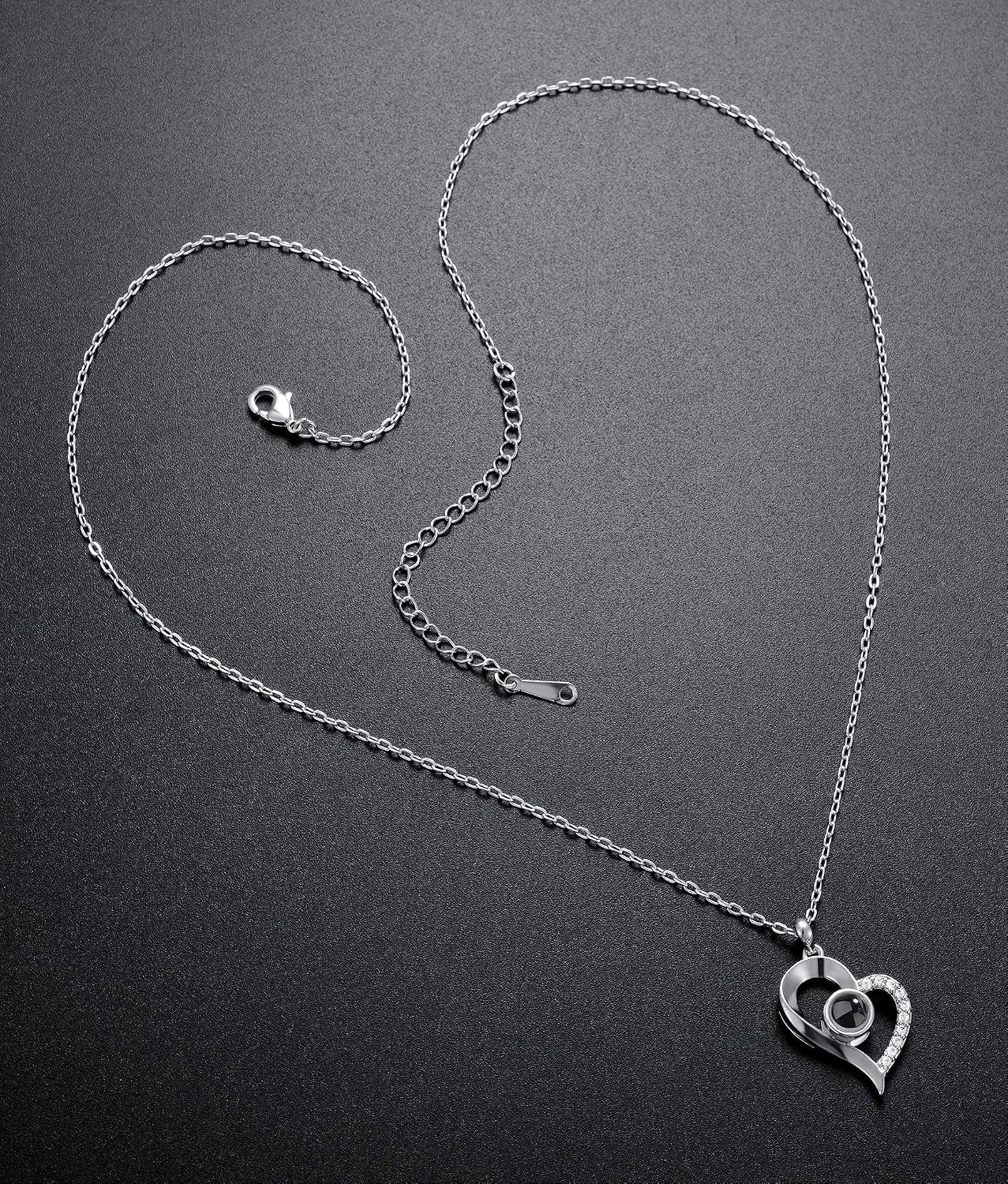 Gold Plated 100 Languages I Love You Memory Necklace Projection Pendant Necklace for Women Silver Tone
