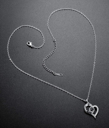Gold Plated 100 Languages I Love You Memory Necklace Projection Pendant Necklace for Women Silver Tone