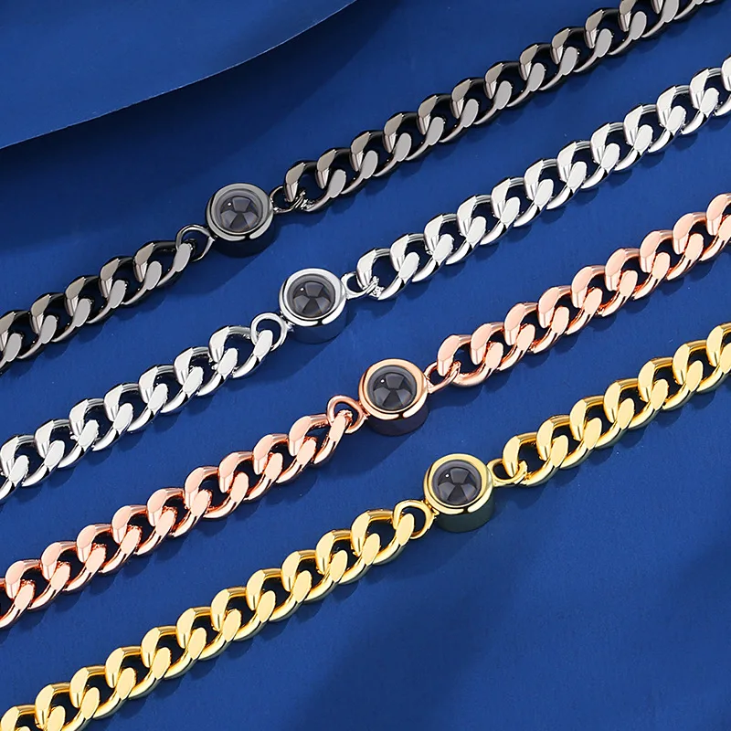Titanium cuban chain photo bracelet