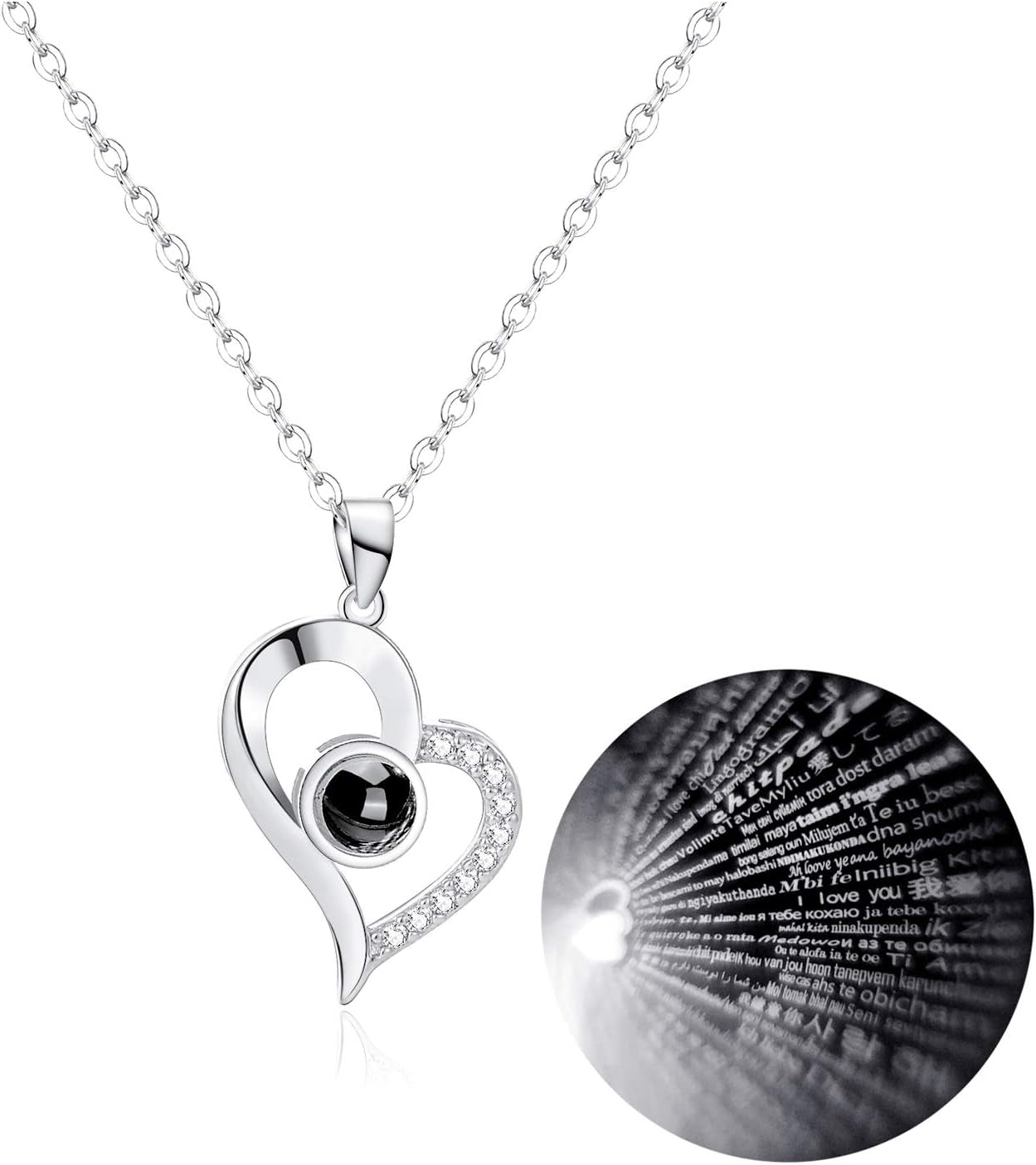 Gold Plated 100 Languages I Love You Memory Necklace Projection Pendant Necklace for Women Silver Tone