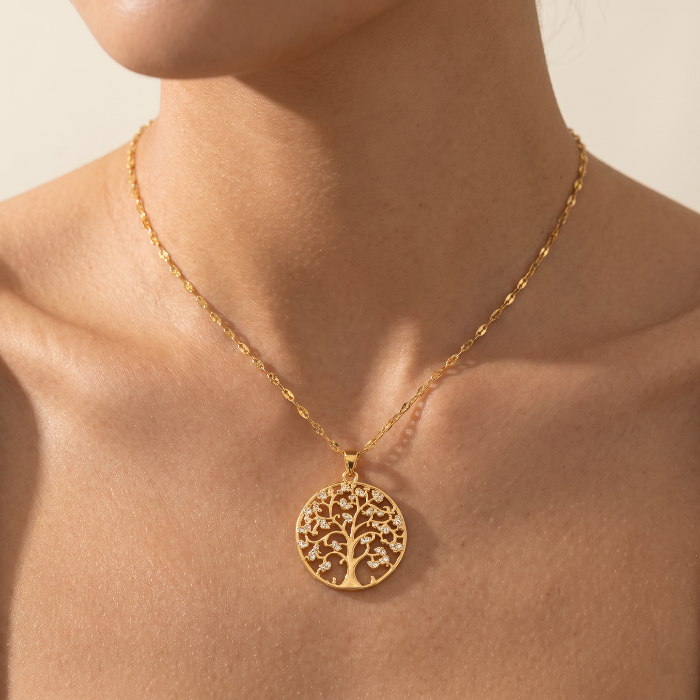 Rhinestone Tree of Life Necklace worn