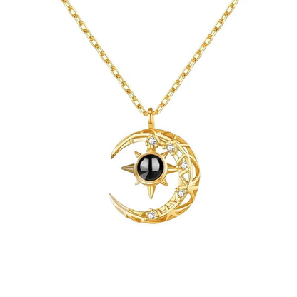 LevNSoul gold-tone crescent moon photo projection necklace, pendant detail