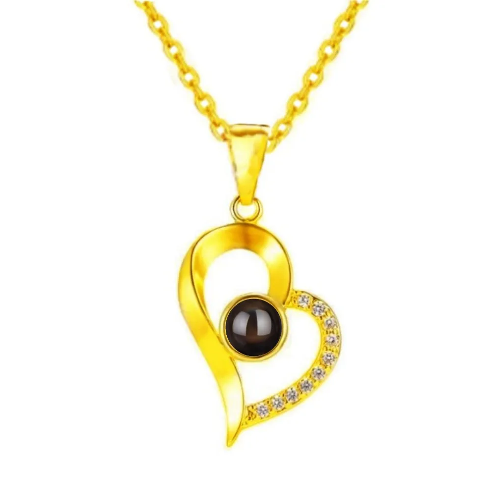 Heart Photo Projection Necklace gold-tone detail
