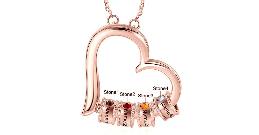 Custom Birthstone Heart Necklace rose gold-tone detail