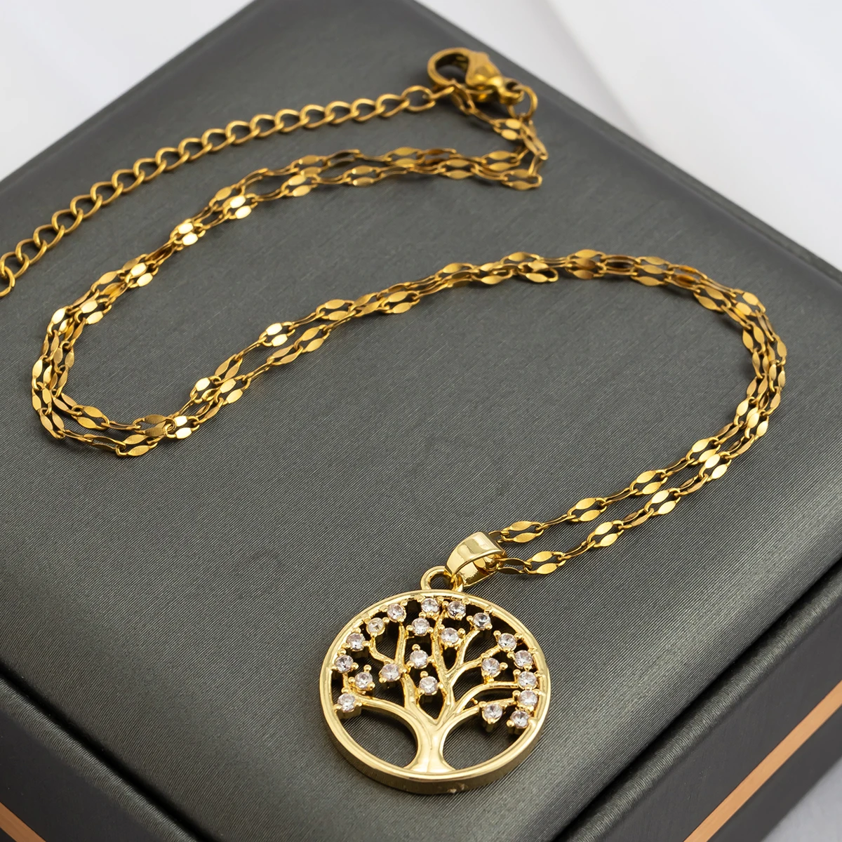 Rhinestone Tree of Life Necklace lifestyle detail