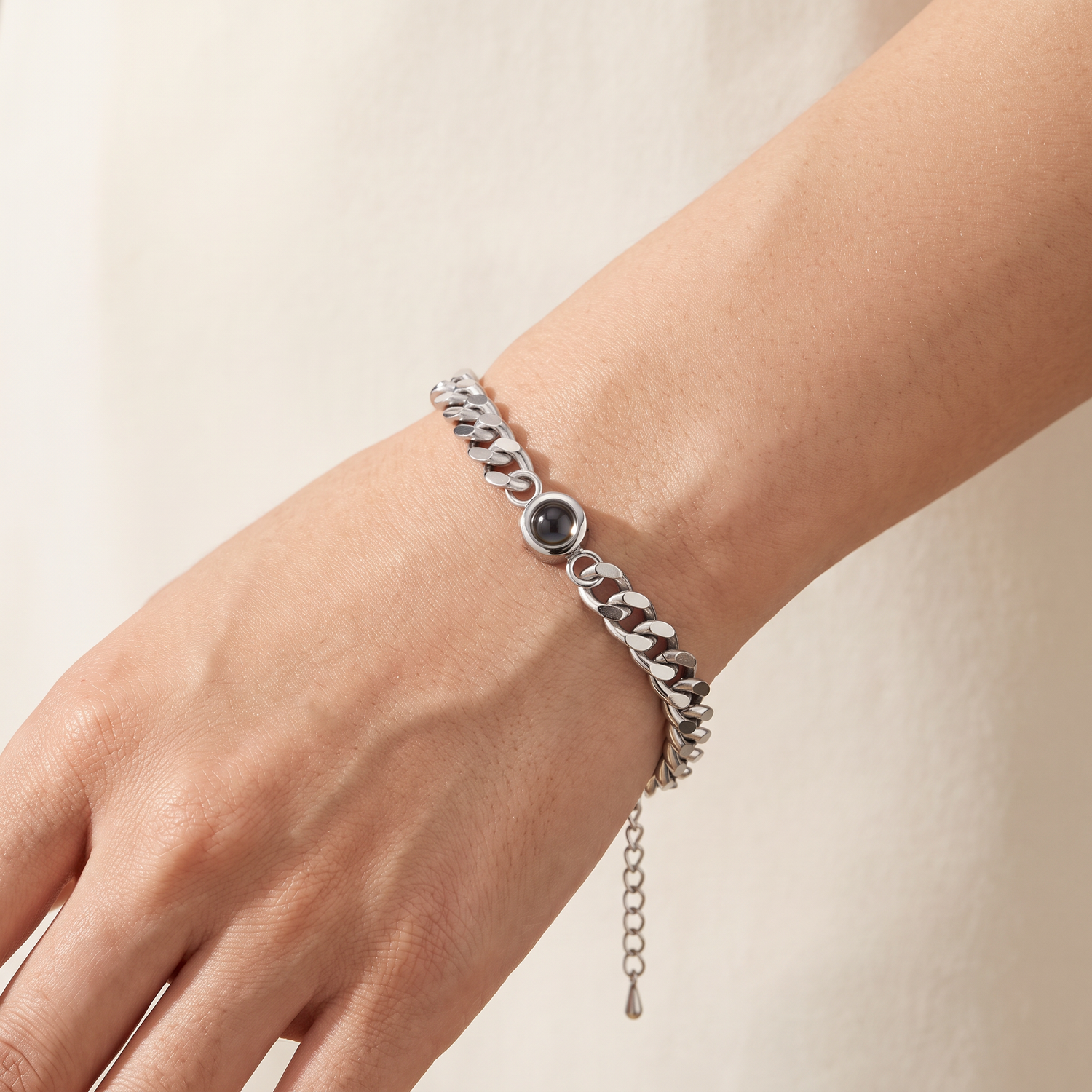 Titanium cuban chain photo bracelet